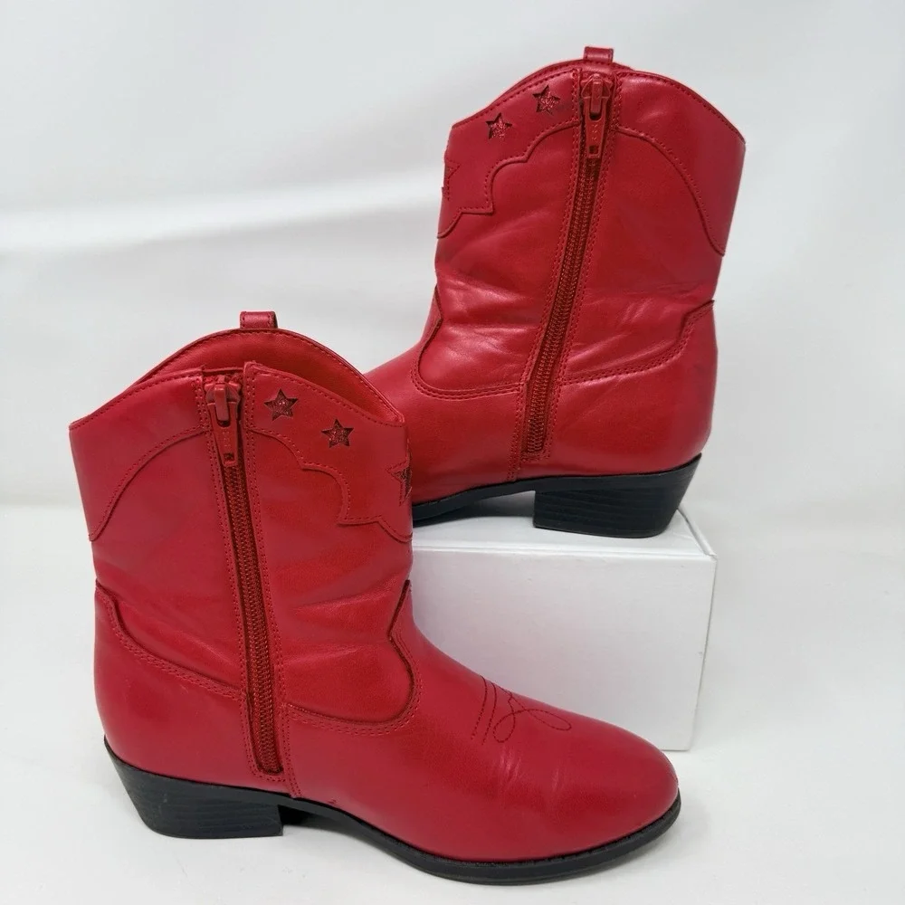 Gymboree Girls Cowboy Boots Size‎ 2 Red Star Glitter Cowgirl Zipper Booties